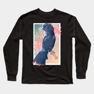 Red Tailed Black Cockatoo with Plumeria Long Sleeve T-Shirt